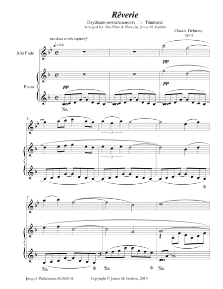 Debussy Reverie For Alto Flute Piano Sheet Music