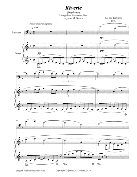 Debussy Reverie For Bassoon Piano Sheet Music