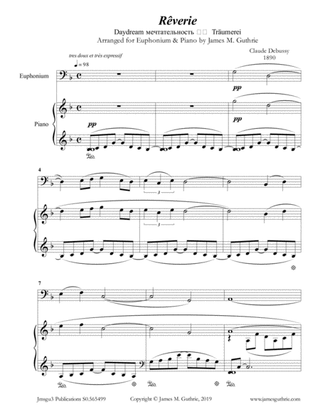 Debussy Reverie For Euphonium Piano Sheet Music