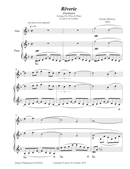 Debussy Reverie For Flute Piano Sheet Music