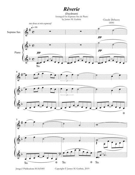 Debussy Reverie For Soprano Sax Piano Sheet Music