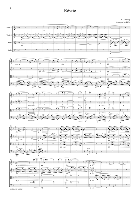 Free Sheet Music Debussy Revrie Dreaming For String Quartet Cd003