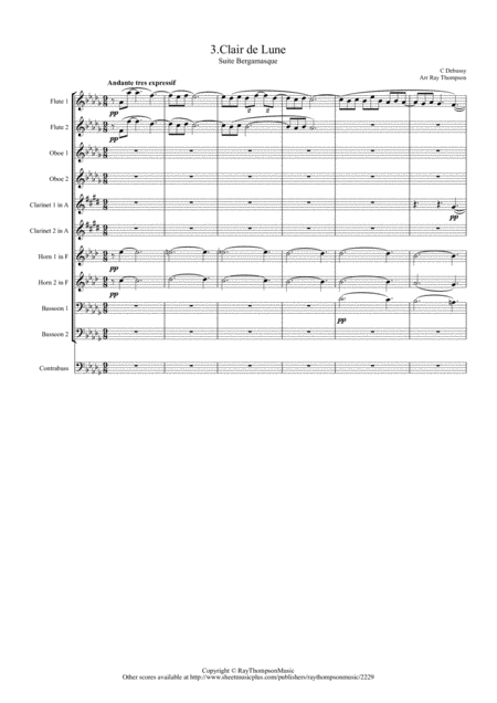 Free Sheet Music Debussy Suite Bergamasque Mvt 3 Clair De Lune Wind Dectet Bass