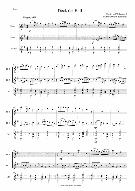 Free Sheet Music Deck The Hall For 2 Flutes And Guitar