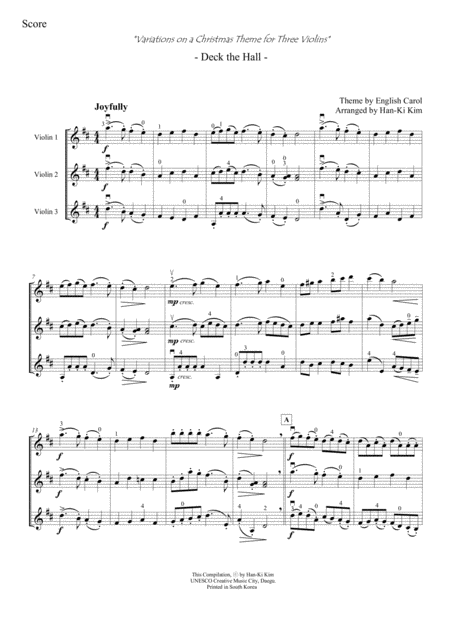 Free Sheet Music Deck The Hall For Violin Trio