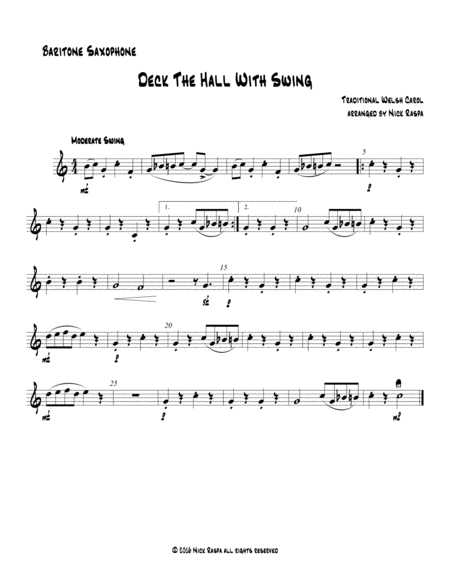 Free Sheet Music Deck The Hall With Swing Baritone Saxophone Part