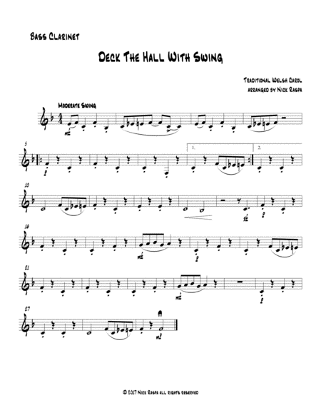 Deck The Hall With Swing Bass Clarinet Part For Clarinet Quartet Sheet Music