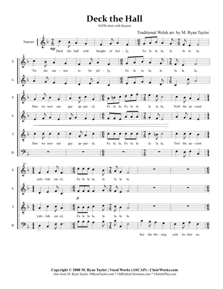 Deck The Halls A Mixed Meter Arrangement For Satb Acapella Choir Or Caroling Quartet Sheet Music