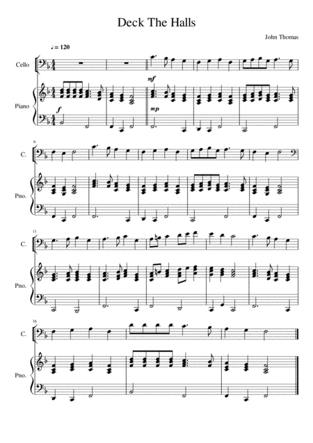 Free Sheet Music Deck The Halls Cello Bass Clef Solo