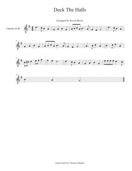 Deck The Halls Clarinet Sheet Music