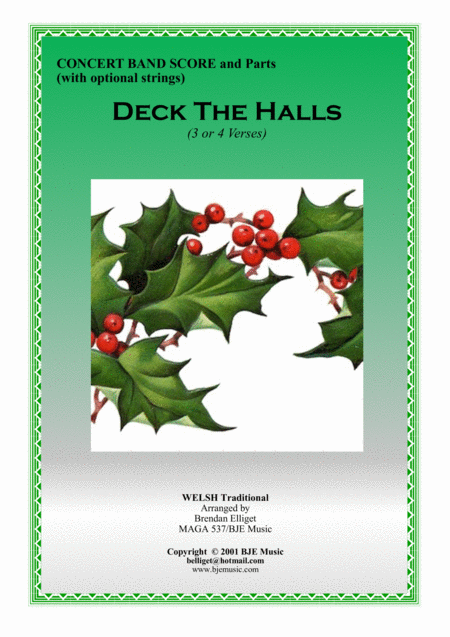 Free Sheet Music Deck The Halls Concert Band With Optional Strings Score And Parts Pdf