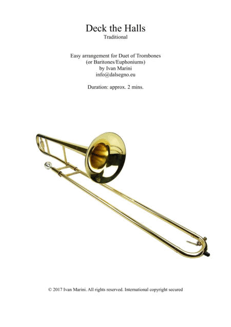 Deck The Halls Easy Duet For Trombones Or Euphoniums Sheet Music