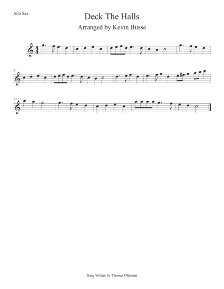 Deck The Halls Easy Key Of C Alto Sax Sheet Music