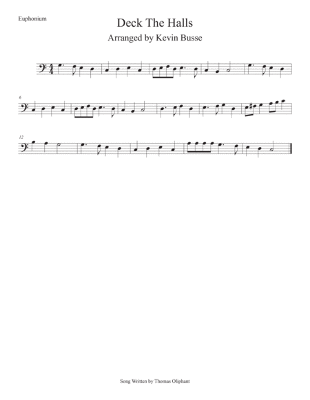 Deck The Halls Easy Key Of C Euphonium Sheet Music