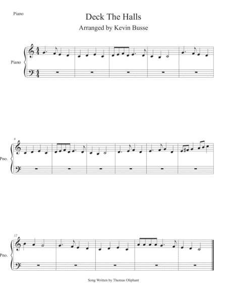 Deck The Halls Easy Key Of C Piano Sheet Music