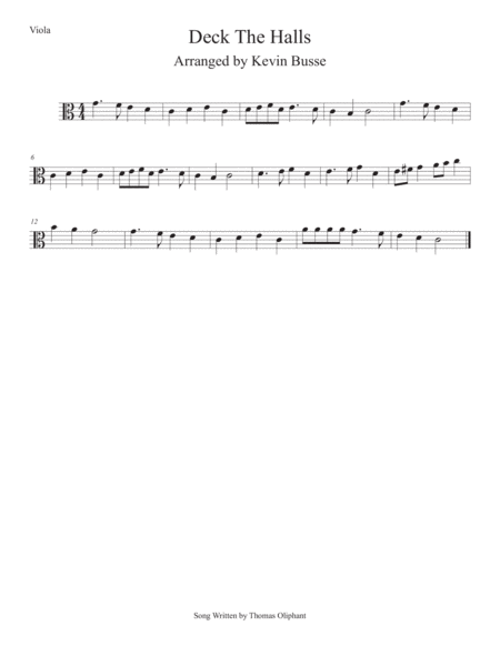 Deck The Halls Easy Key Of C Viola Sheet Music