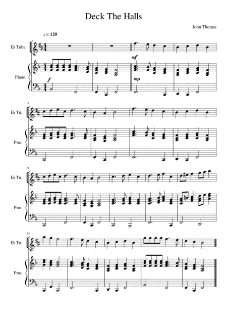 Deck The Halls Eb Tuba Treble Clef Solo Sheet Music