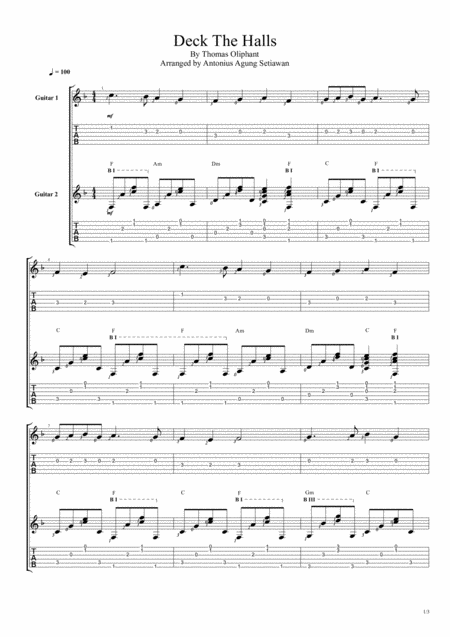 Free Sheet Music Deck The Halls Fingerstyle Guitar Duet