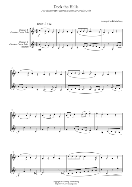 Deck The Halls For Clarinet Bb Duet Suitable For Grades 2 6 Sheet Music