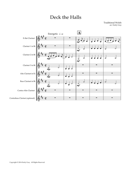 Free Sheet Music Deck The Halls For Clarinet Choir