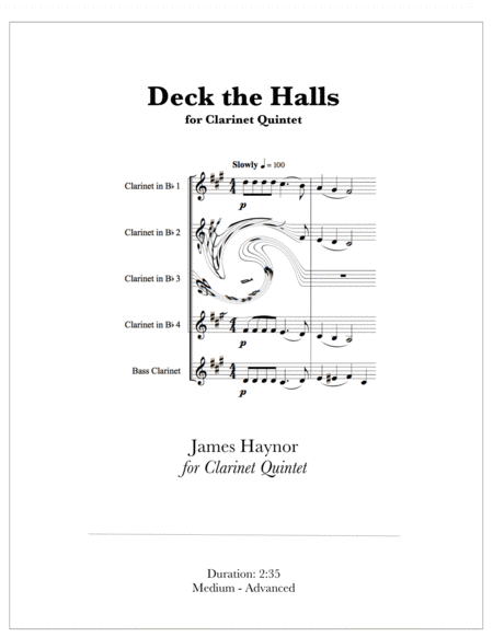 Deck The Halls For Clarinet Quintet Sheet Music