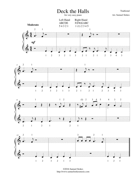 Free Sheet Music Deck The Halls For Very Easy Piano