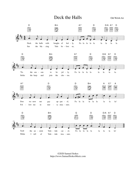 Deck The Halls Lead Sheet In D Major Sheet Music