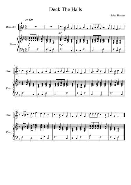 Deck The Halls Recorder Solo Sheet Music