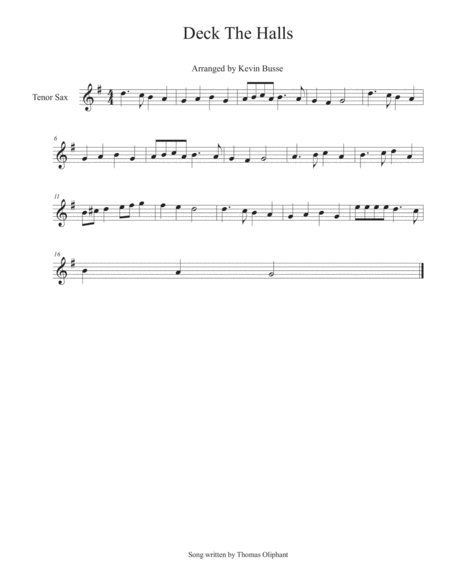 Deck The Halls Tenor Sax Sheet Music