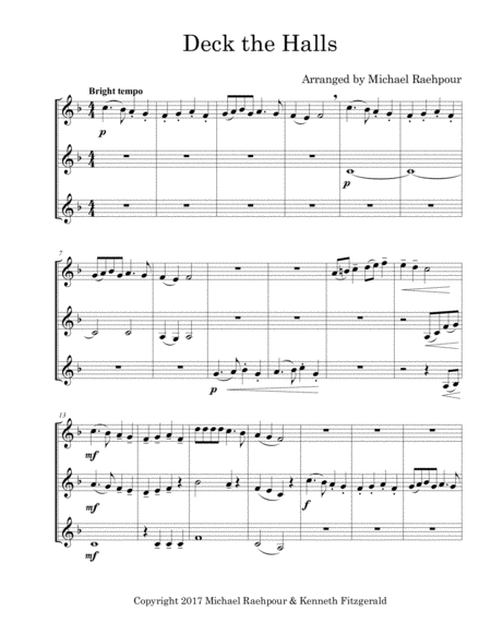 Deck The Halls Trumpet Trio Sheet Music