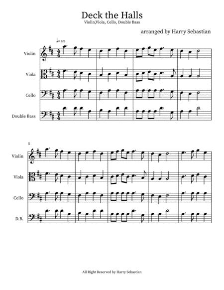 Deck The Halls Violin Viola Cello Double Bass With All Parts Sheet Music