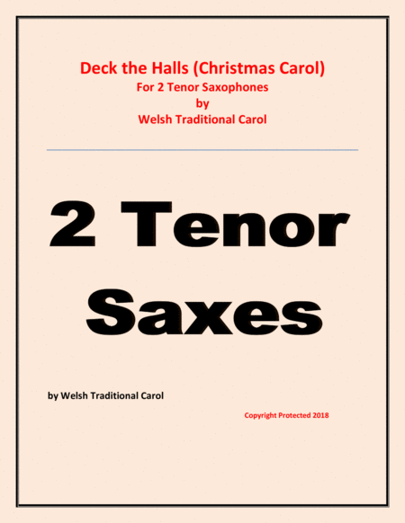 Free Sheet Music Deck The Halls Welsh Traditional Chamber Music Woodwind 2 Tenor Saxes Easy Level