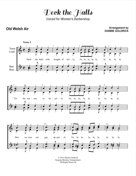 Deck The Halls Womens Barbershop Sheet Music