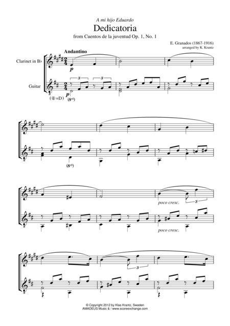 Free Sheet Music Dedicatoria For Clarinet In Bb And Guitar