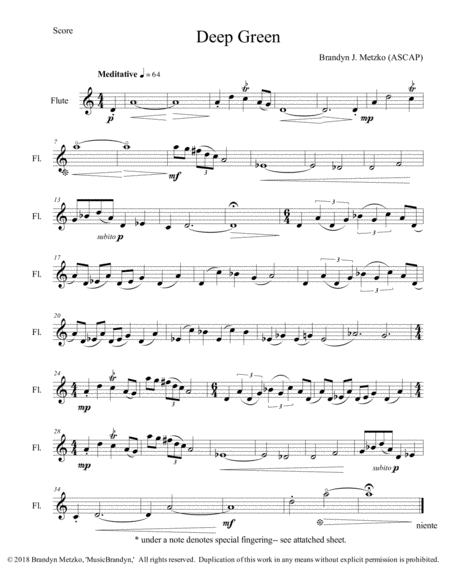 Free Sheet Music Deep Green For Solo Flute Oboe Clarinet Or Saxophone