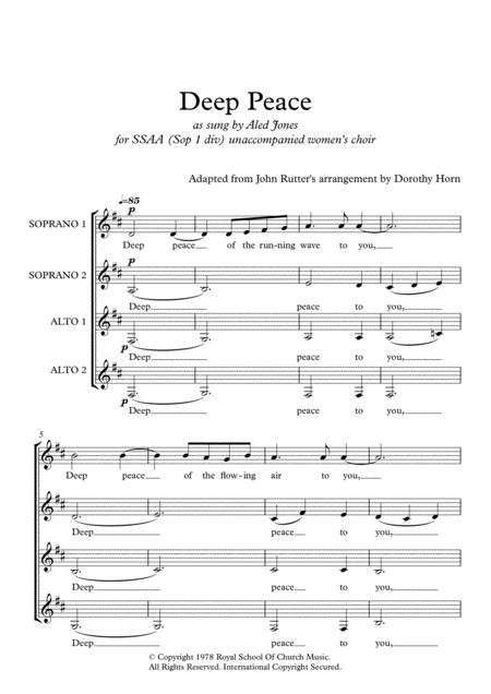 Deep Peace Ssaa A Cappella Unaccompanied Womens Choir Sheet Music