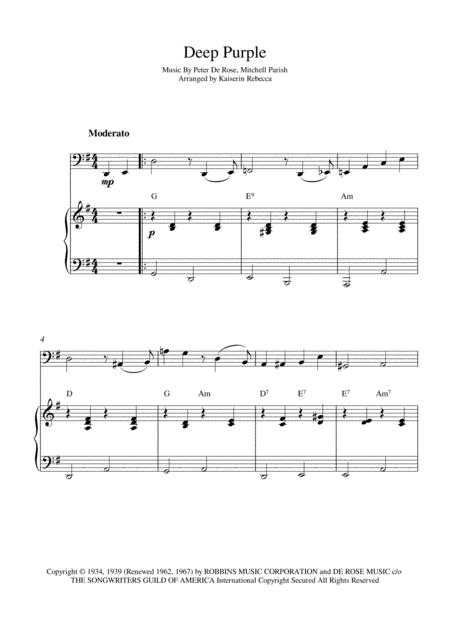 Free Sheet Music Deep Purple Cello Solo And Piano Accompaniment With Chords