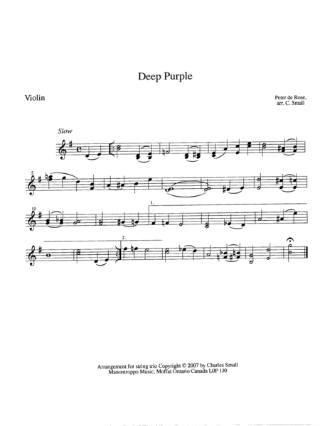 Deep Purple String Trio Sheet Music