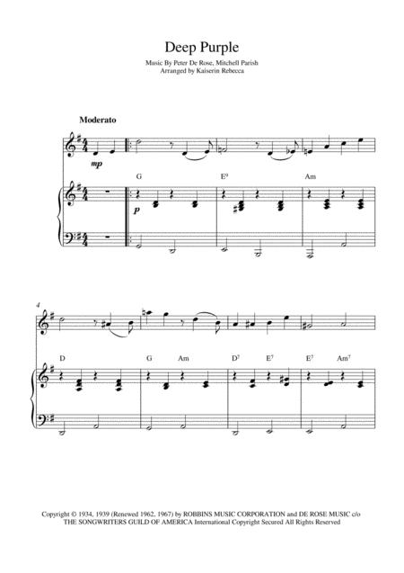 Free Sheet Music Deep Purple Violin Solo And Piano Accompaniment With Chords