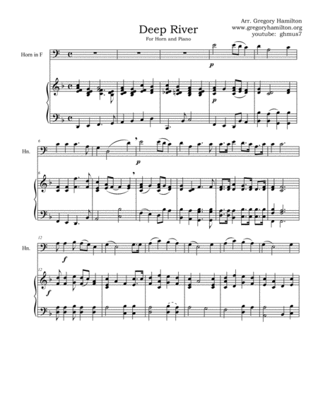 Free Sheet Music Deep River Arranged For Horn And Piano