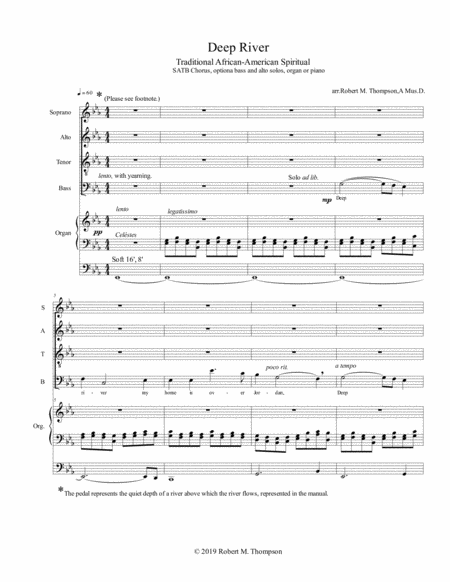 Deep River Beloved Spiritual For Chorus And Organ Or Piano Sheet Music