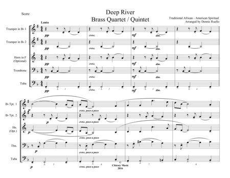 Free Sheet Music Deep River Brass Quartet Quintet Intermediate