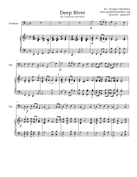 Deep River For Trombone And Piano Sheet Music