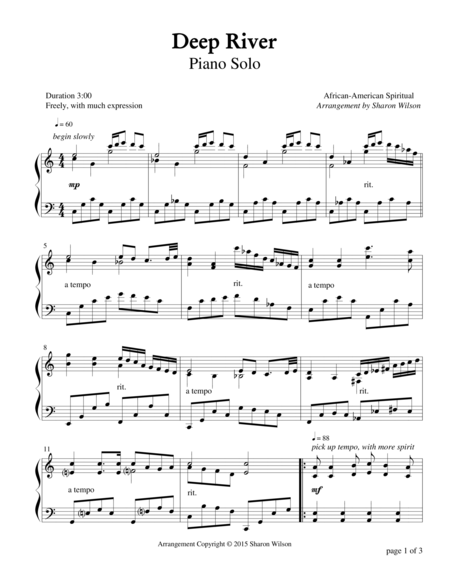 Free Sheet Music Deep River Piano Solo