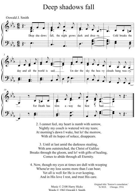 Deep Shadows Fall A New Tune To A Wonderful Oswald Smith Hymn Sheet Music