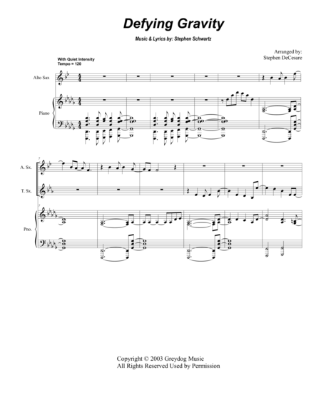 Defying Gravity For Saxophone Quintet Sheet Music