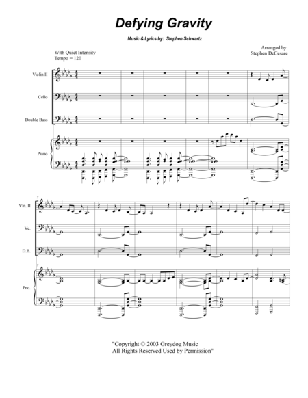 Free Sheet Music Defying Gravity For String Quintet