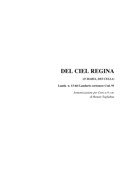 Del Ciel Regina From Laudario Cortonese For Satb Choir Sheet Music