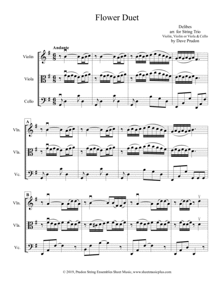 Free Sheet Music Delibes Flower Duet For String Trio