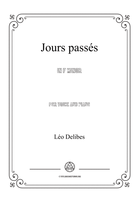 Delibes Jours Passs In F Minor For Voice And Piano Sheet Music